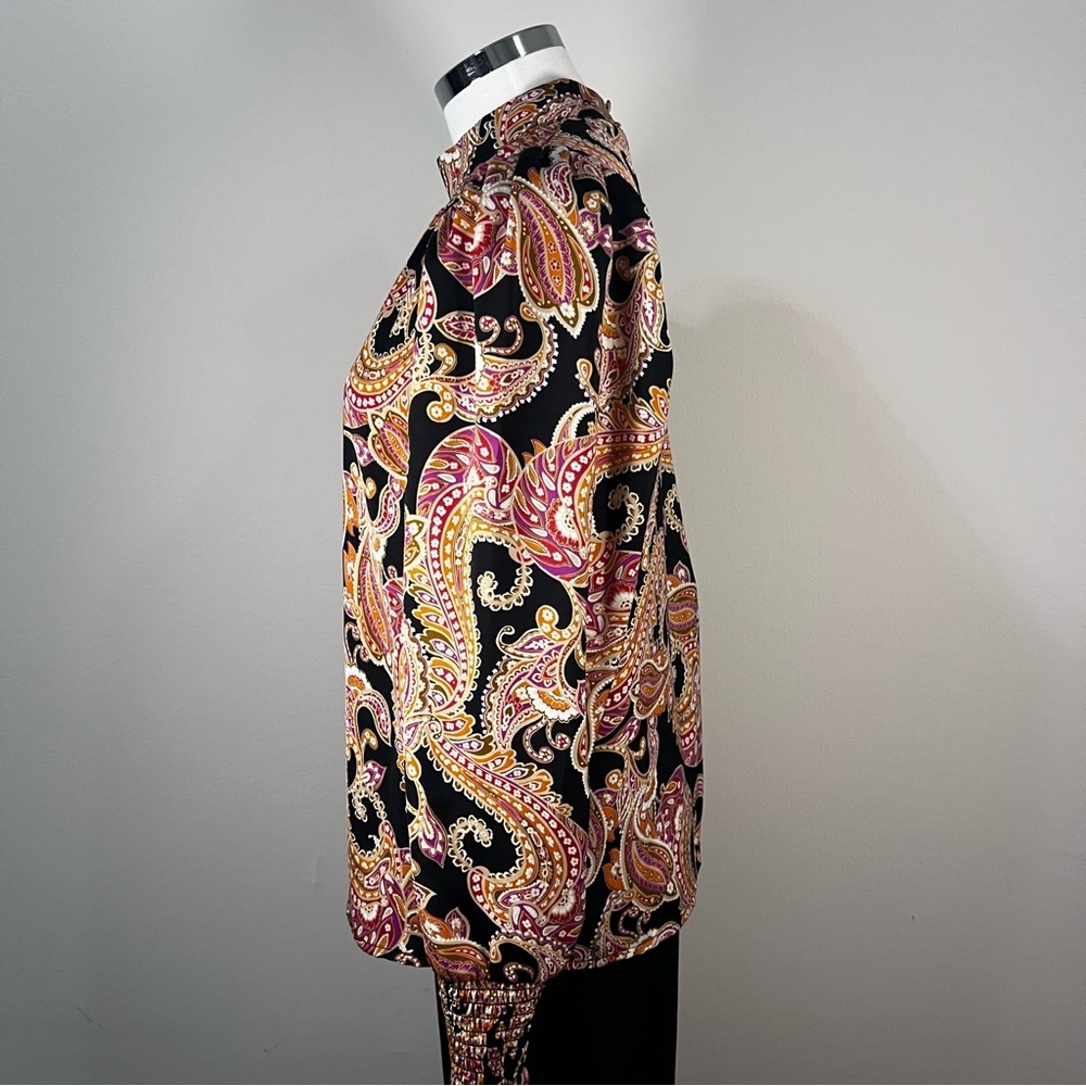 Who What Wear Paisley Boho Top Women’s Medium Long Sleeve Blouse - Picture 3 of 8